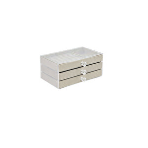 Ecrou Modern 3 Çekmeceli Takı Bijuteri Mücevher Kutusu Organizer Düzenleyici Şeffaf 13 X 23 X 10 Cm