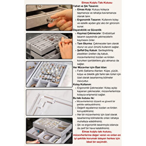 Ecrou Modern 3 Çekmeceli Takı Bijuteri Mücevher Kutusu Organizer Düzenleyici Şeffaf 13 X 23 X 10 Cm