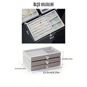 Ecrou Modern 3 Çekmeceli Takı Bijuteri Mücevher Kutusu Organizer Düzenleyici Şeffaf 13 X 23 X 10 Cm