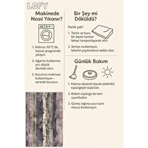 Pamuk Dokuma Taban Halı – Mor; Bej; Gri – Geometric Desen, Makinede Yıkanabilir, Kolay Temizlenebilir, Toz Ve Tüy Tutmaz, Kaymaz, Evcil Hayvan Dostu