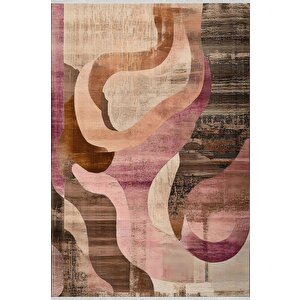Oturma Odası Halısı – Kahverengi; Pembe – Soyut Desen, Makinede Yıkanabilir, Kolay Temizlenebilir, Toz Ve Tüy Tutmaz, Kaymaz, Evcil Hayvan Dostu 120x180 cm