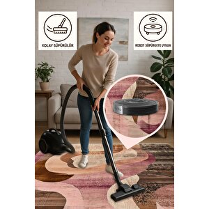 Oturma Odası Halısı – Kahverengi; Pembe – Soyut Desen, Makinede Yıkanabilir, Kolay Temizlenebilir, Toz Ve Tüy Tutmaz, Kaymaz, Evcil Hayvan Dostu