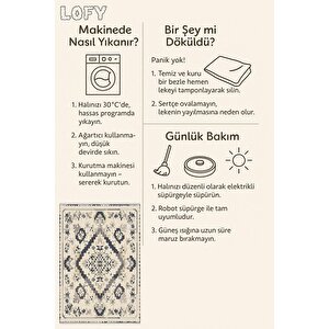 Pamuk Dokuma Taban Halı – Krem; Gri – Geleneksel Desen, Makinede Yıkanabilir, Kolay Temizlenebilir, Toz Ve Tüy Tutmaz, Kaymaz, Evcil Hayvan Dostu