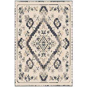 Pamuk Dokuma Taban Halı – Krem; Gri – Geleneksel Desen, Makinede Yıkanabilir, Kolay Temizlenebilir, Toz Ve Tüy Tutmaz, Kaymaz, Evcil Hayvan Dostu 80x80 cm