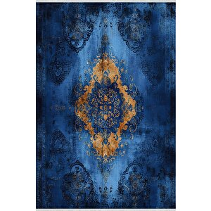Pamuk Dokuma Taban Halı – Mavi; Sarı; Siyah – Geleneksel Desen, Makinede Yıkanabilir, Kolay Temizlenebilir, Toz Ve Tüy Tutmaz, Kaymaz, Evcil Hayvan Dostu 180x270 cm