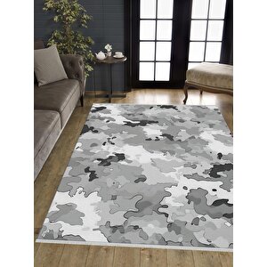 Pamuk Dokuma Taban Halı – Gri; Siyah; Beyaz – Kamuflaj Desen, Makinede Yıkanabilir, Kolay Temizlenebilir, Toz Ve Tüy Tutmaz, Kaymaz, Evcil Hayvan Dostu 150x240 cm