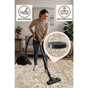 Mutfak Halısı – Bej; Krem – Eskitilmiş Görünümlü Desen, Makinede Yıkanabilir, Kolay Temizlenebilir, Toz Ve Tüy Tutmaz, Kaymaz, Evcil Hayvan Dostu