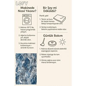 Pamuk Dokuma Taban Halı – Mavi; Beyaz; Gri – Mermer Desen, Makinede Yıkanabilir, Kolay Temizlenebilir, Toz Ve Tüy Tutmaz, Kaymaz, Evcil Hayvan Dostu