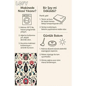 Pamuk Dokuma Taban Halı – Kırmızı; Siyah; Bej; Mavi – Çiçek Desen, Makinede Yıkanabilir, Kolay Temizlenebilir, Toz Ve Tüy Tutmaz, Kaymaz, Evcil Hayvan Dostu