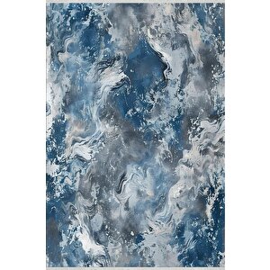 Pamuk Dokuma Taban Halı – Mavi; Beyaz; Gri – Mermer Desen, Makinede Yıkanabilir, Kolay Temizlenebilir, Toz Ve Tüy Tutmaz, Kaymaz, Evcil Hayvan Dostu 150x150 cm
