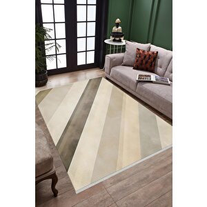 Pamuk Dokuma Taban Halı – Krem; Turuncu; Kahverengi – Floral Desen, Makinede Yıkanabilir, Kolay Temizlenebilir, Toz Ve Tüy Tutmaz, Kaymaz, Evcil Hayvan Dostu 180x270 cm