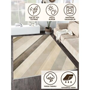 Pamuk Dokuma Taban Halı – Krem; Turuncu; Kahverengi – Floral Desen, Makinede Yıkanabilir, Kolay Temizlenebilir, Toz Ve Tüy Tutmaz, Kaymaz, Evcil Hayvan Dostu 180x270 cm