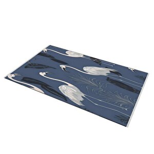 Pamuk Dokuma Taban Halı – Mavi; Beyaz; Siyah; Gri – Kuş Desen, Makinede Yıkanabilir, Kolay Temizlenebilir, Toz Ve Tüy Tutmaz, Kaymaz, Evcil Hayvan Dostu