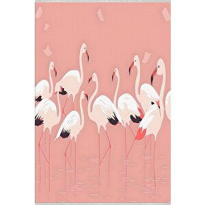 Pamuk Dokuma Taban Halı – Pembe; Beyaz; Siyah – Flamingo Desen, Makinede Yıkanabilir, Kolay Temizlenebilir, Toz Ve Tüy Tutmaz, Kaymaz, Evcil Hayvan Dostu