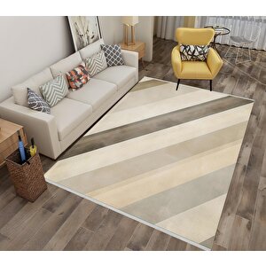 Pamuk Dokuma Taban Halı – Krem; Turuncu; Kahverengi – Floral Desen, Makinede Yıkanabilir, Kolay Temizlenebilir, Toz Ve Tüy Tutmaz, Kaymaz, Evcil Hayvan Dostu