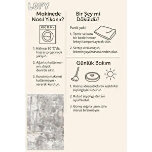 Pamuk Dokuma Taban Halı – Gri; Krem – Soyut Desen, Makinede Yıkanabilir, Kolay Temizlenebilir, Toz Ve Tüy Tutmaz, Kaymaz, Evcil Hayvan Dostu