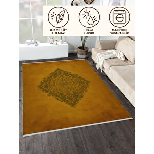 Pamuk Dokuma Taban Halı – Sarı; Yeşil – Geleneksel Desen, Makinede Yıkanabilir, Kolay Temizlenebilir, Toz Ve Tüy Tutmaz, Kaymaz, Evcil Hayvan Dostu 180x200 cm