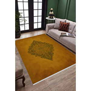 Pamuk Dokuma Taban Halı – Sarı; Yeşil – Geleneksel Desen, Makinede Yıkanabilir, Kolay Temizlenebilir, Toz Ve Tüy Tutmaz, Kaymaz, Evcil Hayvan Dostu 180x200 cm