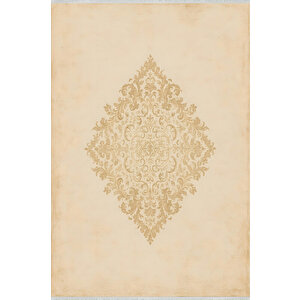 Pamuk Dokuma Taban Halı – Bej; Altın Sarısı – Geleneksel Desen, Makinede Yıkanabilir, Kolay Temizlenebilir, Toz Ve Tüy Tutmaz, Kaymaz, Evcil Hayvan Dostu 100x100 cm