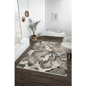 Pamuk Dokuma Taban Halı – Gri; Siyah; Beyaz – Soyut Desen, Makinede Yıkanabilir, Kolay Temizlenebilir, Toz Ve Tüy Tutmaz, Kaymaz, Evcil Hayvan Dostu 150x240 cm