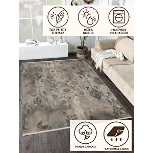 Yıkanabilir Halı – Kahverengi; Krem – Eskitilmiş Görünümlü Tasarım, Makinede Yıkanabilir, Kolay Temizlenebilir, Toz Ve Tüy Tutmaz, Kaymaz, Evcil Hayvan Dostu