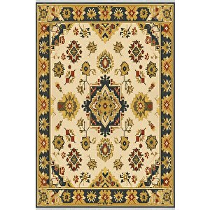 Pamuk Dokuma Taban Halı – Yeşil, Sarı, Kırmızı, Fildişi – Oriental Desen, Makinede Yıkanabilir, Kolay Temizlenebilir, Toz Ve Tüy Tutmaz, Kaymaz, Evcil Hayvan Dostu 200x220 cm