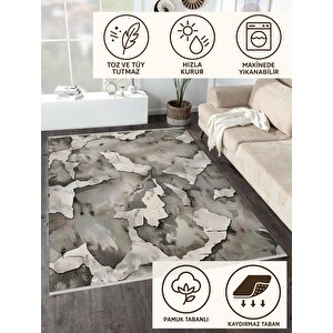 Pamuk Dokuma Taban Halı – Gri; Siyah; Beyaz – Soyut Desen, Makinede Yıkanabilir, Kolay Temizlenebilir, Toz Ve Tüy Tutmaz, Kaymaz, Evcil Hayvan Dostu 180x200 cm