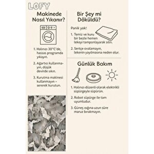 Pamuk Dokuma Taban Halı – Gri; Siyah; Beyaz – Soyut Desen, Makinede Yıkanabilir, Kolay Temizlenebilir, Toz Ve Tüy Tutmaz, Kaymaz, Evcil Hayvan Dostu