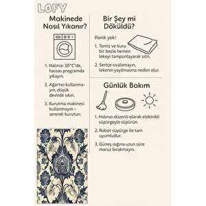 Robot Süpürgeye Uygun Halı – Pamuk Dokuma Taban Halı – Lacivert; Bej; Gri – Geleneksel Floral Tasarım, Makinede Yıkanabilir, Kolay Temizlenebilir, Toz Ve Tüy Tutmaz, Kaymaz, Evcil Hayvan Dostu