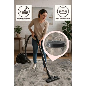 Yıkanabilir Halı – Kahverengi; Krem – Eskitilmiş Görünümlü Tasarım, Makinede Yıkanabilir, Kolay Temizlenebilir, Toz Ve Tüy Tutmaz, Kaymaz, Evcil Hayvan Dostu 80x80 cm