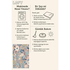 Pamuk Dokuma Taban Halı – Mavi; Sarı; Pembe; Turuncu – Floral Desen, Makinede Yıkanabilir, Kolay Temizlenebilir, Toz Ve Tüy Tutmaz, Kaymaz, Evcil Hayvan Dostu