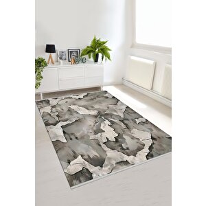 Pamuk Dokuma Taban Halı – Gri; Siyah; Beyaz – Soyut Desen, Makinede Yıkanabilir, Kolay Temizlenebilir, Toz Ve Tüy Tutmaz, Kaymaz, Evcil Hayvan Dostu