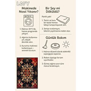 Pamuk Dokuma Taban Halı – Siyah; Kırmızı; Bej – Floral Desen, Makinede Yıkanabilir, Kolay Temizlenebilir, Toz Ve Tüy Tutmaz, Kaymaz, Evcil Hayvan Dostu