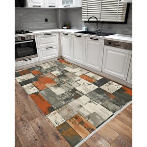 Pamuk Tabanlı Kaymaz Halı – Orange; Gray; Beige – Patchwork Desen, Pamuk Dokuma Taban, Makinede Yıkanabilir, Kolay Temizlenebilir, Toz Ve Tüy Tutmaz, Kaymaz, Evcil Hayvan Dostu