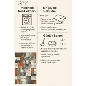 Pamuk Tabanlı Kaymaz Halı – Orange; Gray; Beige – Patchwork Desen, Pamuk Dokuma Taban, Makinede Yıkanabilir, Kolay Temizlenebilir, Toz Ve Tüy Tutmaz, Kaymaz, Evcil Hayvan Dostu