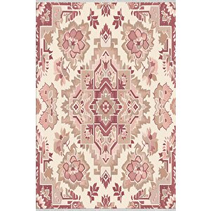 Pamuk Dokuma Taban Halı – Krem; Pembe; Bej – Geleneksel Desen, Makinede Yıkanabilir, Kolay Temizlenebilir, Toz Ve Tüy Tutmaz, Kaymaz, Evcil Hayvan Dostu 120x180 cm