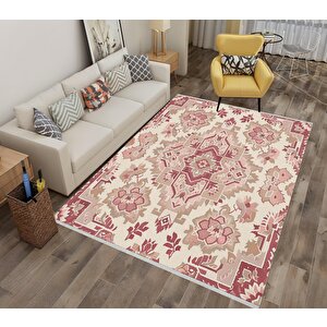 Pamuk Dokuma Taban Halı – Krem; Pembe; Bej – Geleneksel Desen, Makinede Yıkanabilir, Kolay Temizlenebilir, Toz Ve Tüy Tutmaz, Kaymaz, Evcil Hayvan Dostu 120x180 cm