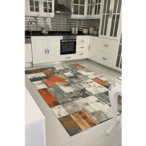 Pamuk Tabanlı Kaymaz Halı – Orange; Gray; Beige – Patchwork Desen, Pamuk Dokuma Taban, Makinede Yıkanabilir, Kolay Temizlenebilir, Toz Ve Tüy Tutmaz, Kaymaz, Evcil Hayvan Dostu 160x230 cm