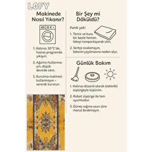 Pamuk Dokuma Taban Halı – Sarı; Gri; Kiremit – Eskitilmiş Görünümlü Oriental Desen, Makinede Yıkanabilir, Kolay Temizlenebilir, Toz Ve Tüy Tutmaz, Kaymaz, Evcil Hayvan Dostu