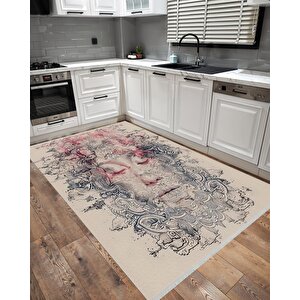 Pamuk Tabanlı Kaymaz Halı – Krem; Pembe; Gri – Soyut Desen, Pamuk Dokuma Taban, Makinede Yıkanabilir, Kolay Temizlenebilir, Toz Ve Tüy Tutmaz, Kaymaz, Evcil Hayvan Dostu