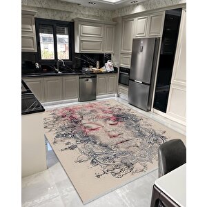 Pamuk Tabanlı Kaymaz Halı – Krem; Pembe; Gri – Soyut Desen, Pamuk Dokuma Taban, Makinede Yıkanabilir, Kolay Temizlenebilir, Toz Ve Tüy Tutmaz, Kaymaz, Evcil Hayvan Dostu