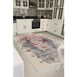 Pamuk Tabanlı Kaymaz Halı – Krem; Pembe; Gri – Soyut Desen, Pamuk Dokuma Taban, Makinede Yıkanabilir, Kolay Temizlenebilir, Toz Ve Tüy Tutmaz, Kaymaz, Evcil Hayvan Dostu