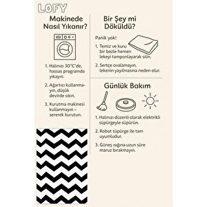 Pamuk Dokuma Taban Halı – Siyah; Beyaz – Zig Zag Desen, Makinede Yıkanabilir, Kolay Temizlenebilir, Toz Ve Tüy Tutmaz, Kaymaz, Evcil Hayvan Dostu