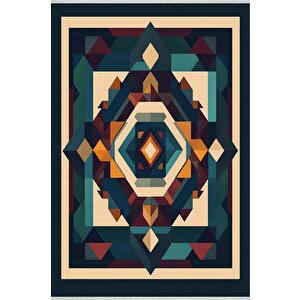 Pamuk Dokuma Taban Halı – Lacivert; Krem; Yeşil; Bordo; Sarı – Geometrik Desen, Makinede Yıkanabilir, Kolay Temizlenebilir, Toz Ve Tüy Tutmaz, Kaymaz, Evcil Hayvan Dostu