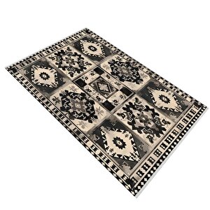 Oturma Odası Halısı – Siyah; Krem – Patchwork Desen, Makinede Yıkanabilir, Kolay Temizlenebilir, Toz Ve Tüy Tutmaz, Kaymaz, Evcil Hayvan Dostu