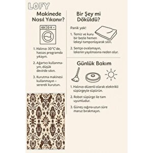 Pamuk Tabanlı Kaymaz Halı – Kahverengi; Bej – Floral Desen, Pamuk Dokuma Taban, Makinede Yıkanabilir, Kolay Temizlenebilir, Toz Ve Tüy Tutmaz, Kaymaz, Evcil Hayvan Dostu