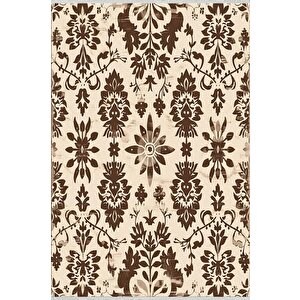 Pamuk Tabanlı Kaymaz Halı – Kahverengi; Bej – Floral Desen, Pamuk Dokuma Taban, Makinede Yıkanabilir, Kolay Temizlenebilir, Toz Ve Tüy Tutmaz, Kaymaz, Evcil Hayvan Dostu 160x350 cm