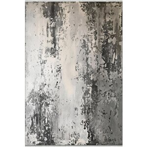 Pamuk Dokuma Taban Halı – Gri; Siyah; Krem – Eskitilmiş Görünümlü Soyut Desen, Makinede Yıkanabilir, Kolay Temizlenebilir, Toz Ve Tüy Tutmaz, Kaymaz, Evcil Hayvan Dostu 100x180 cm