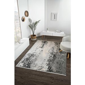 Pamuk Dokuma Taban Halı – Gri; Siyah; Krem – Eskitilmiş Görünümlü Soyut Desen, Makinede Yıkanabilir, Kolay Temizlenebilir, Toz Ve Tüy Tutmaz, Kaymaz, Evcil Hayvan Dostu 100x180 cm