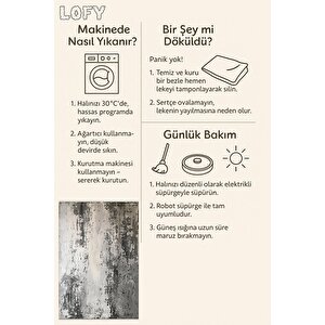 Pamuk Dokuma Taban Halı – Gri; Siyah; Krem – Eskitilmiş Görünümlü Soyut Desen, Makinede Yıkanabilir, Kolay Temizlenebilir, Toz Ve Tüy Tutmaz, Kaymaz, Evcil Hayvan Dostu